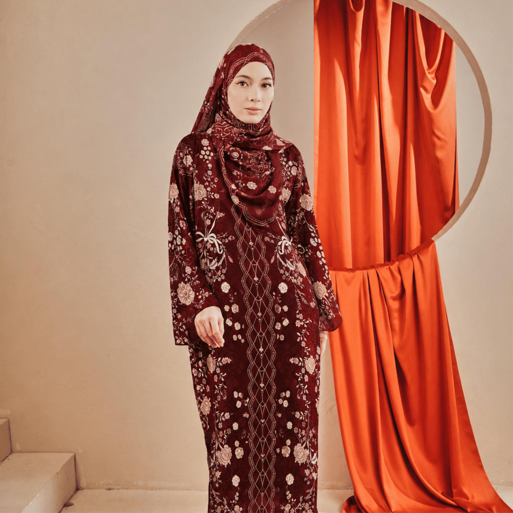 KAYLA KAFTAN IN BURGUNDY (FREE SHAWL)