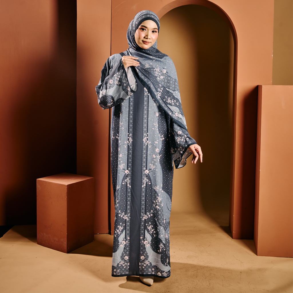 TAALIA KAFTAN IN NAVY BLUE (FREE SHAWL)