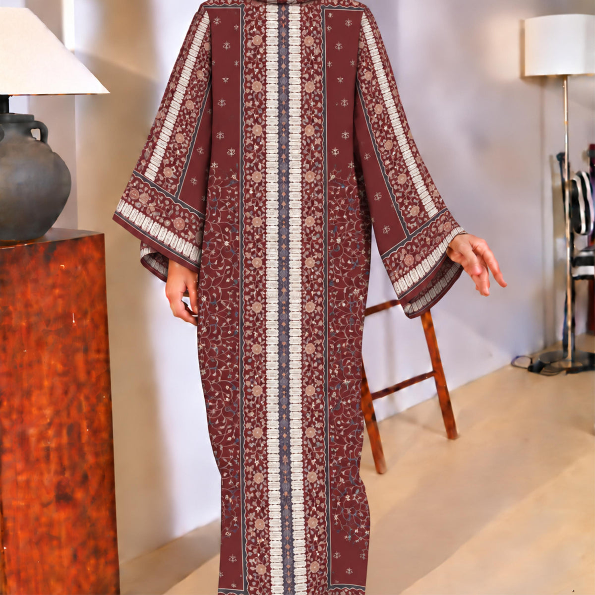 YUSRA KAFTAN IN WINE (FREE SHAWL)