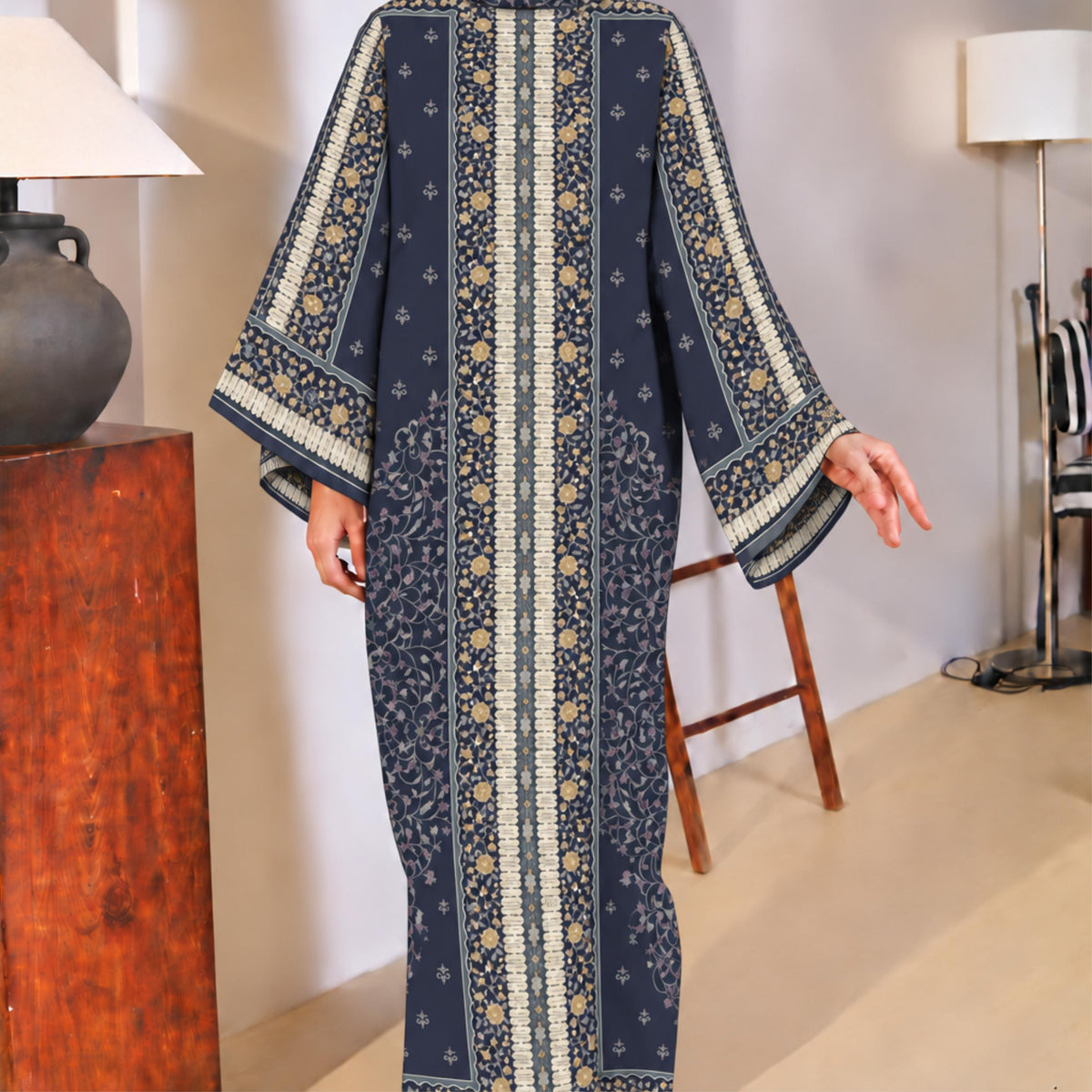 YUSRA KAFTAN IN MIDNIGHT BLUE (FREE SHAWL)