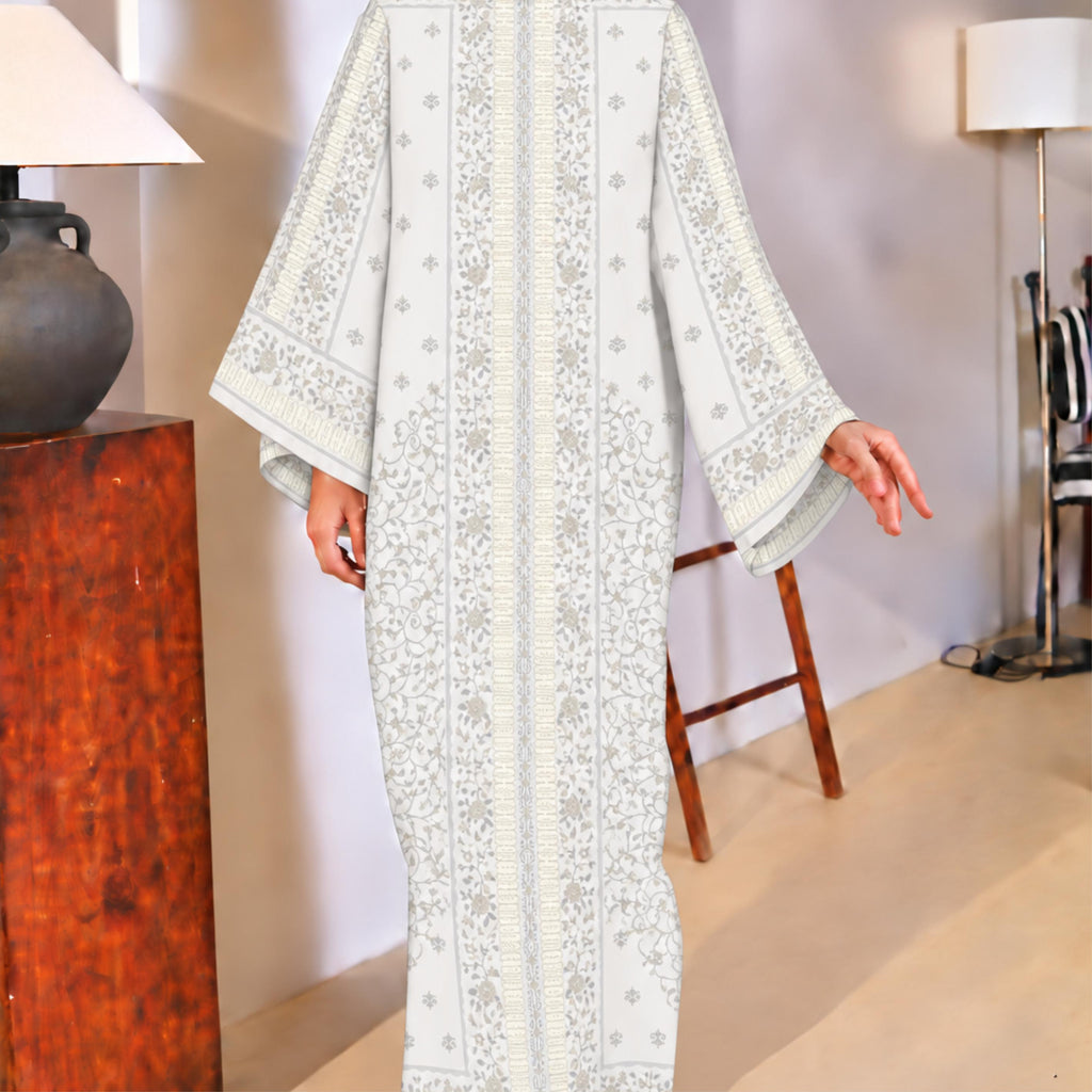YUSRA KAFTAN IN SMOKE WHITE (FREE SHAWL)