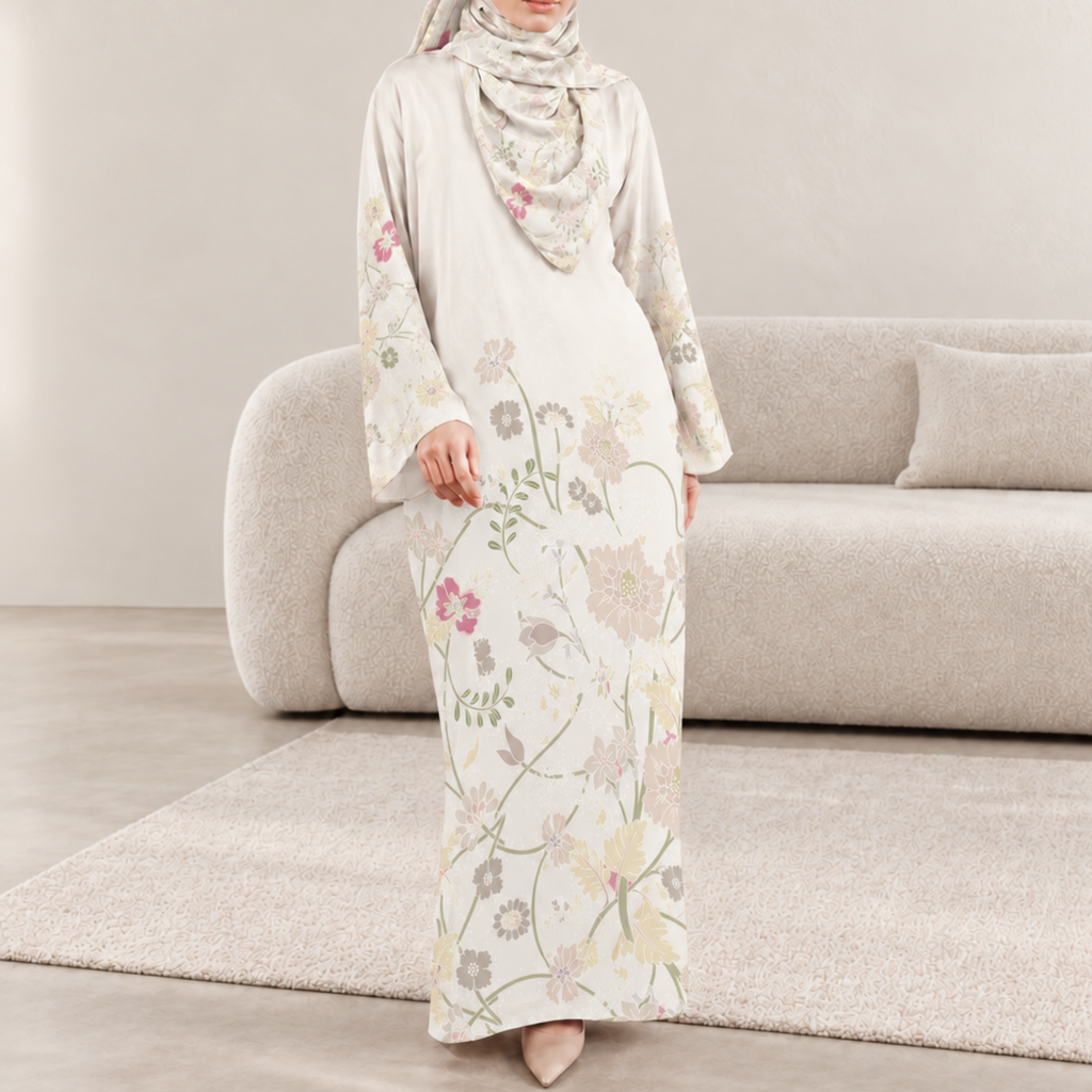 AMAYA KAFTAN IN CREAM (FREE SHAWL)