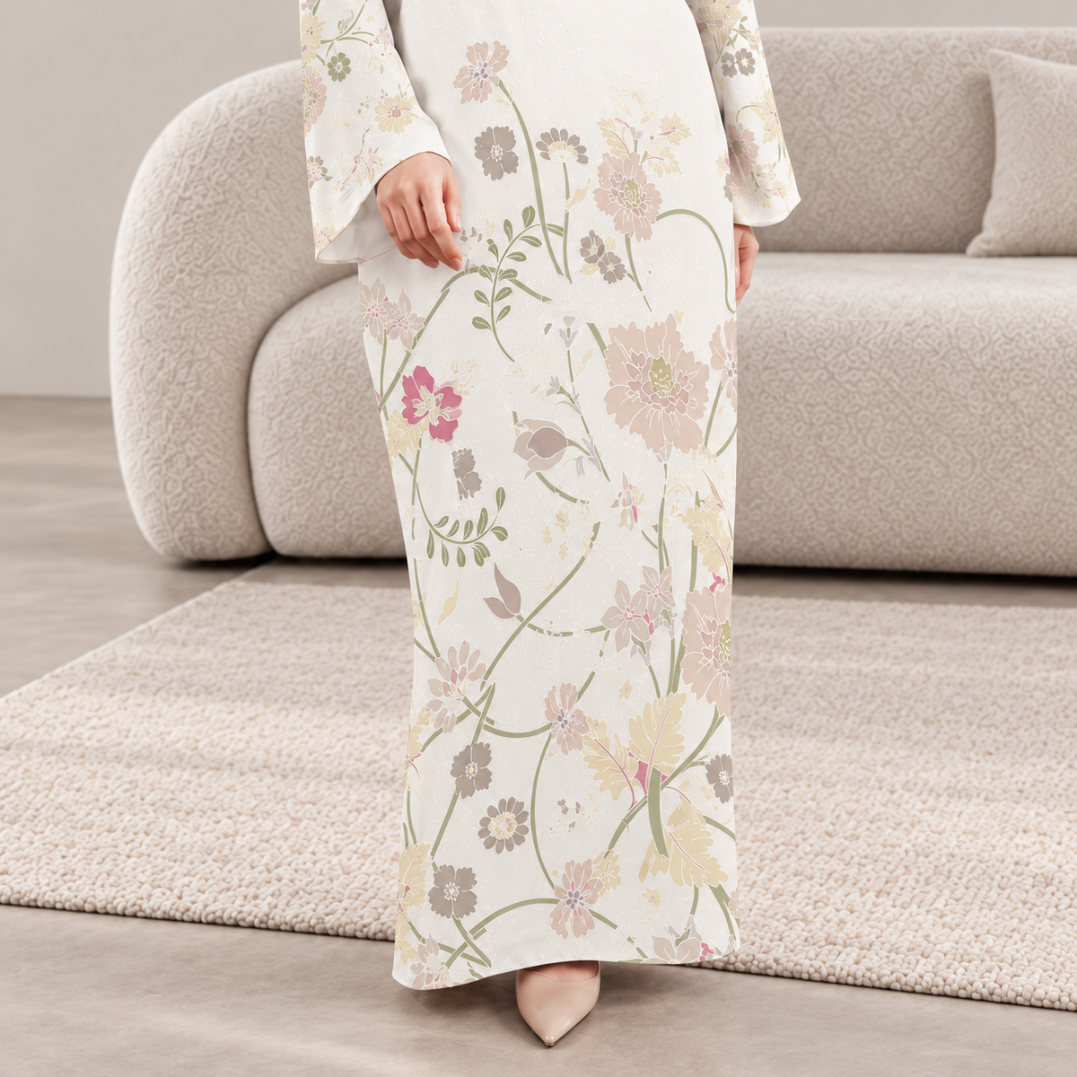 AMAYA KAFTAN IN CREAM (FREE SHAWL)