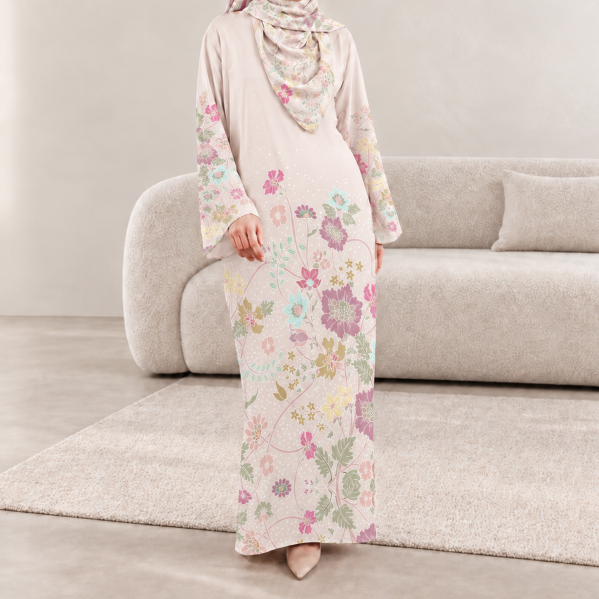 AMAYA KAFTAN IN BEIGE (FREE SHAWL)