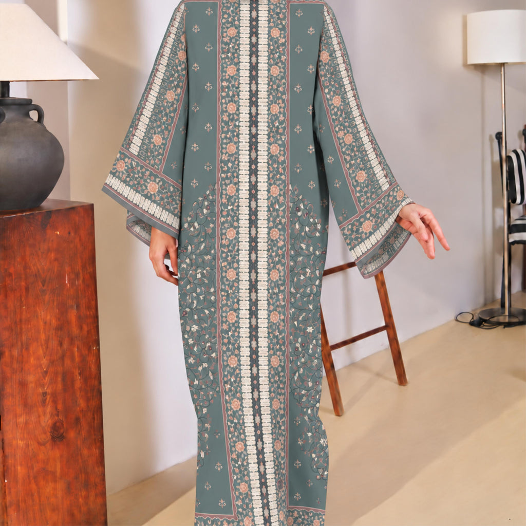 YUSRA KAFTAN IN JASPER GREEN (FREE SHAWL)