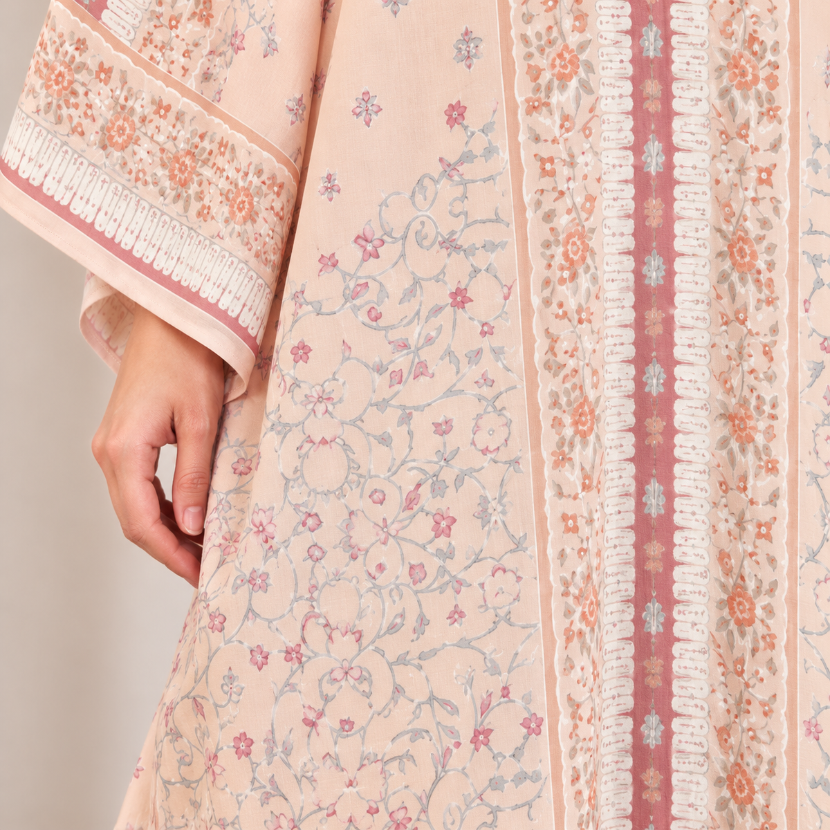 YUSRA KAFTAN IN APRICOT (FREE SHAWL)