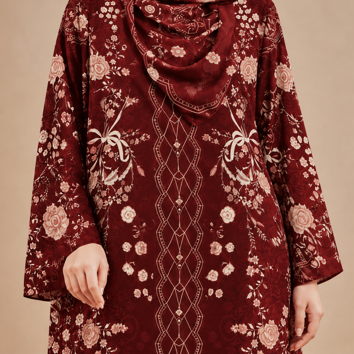 KAYLA KAFTAN IN BURGUNDY (FREE SHAWL)