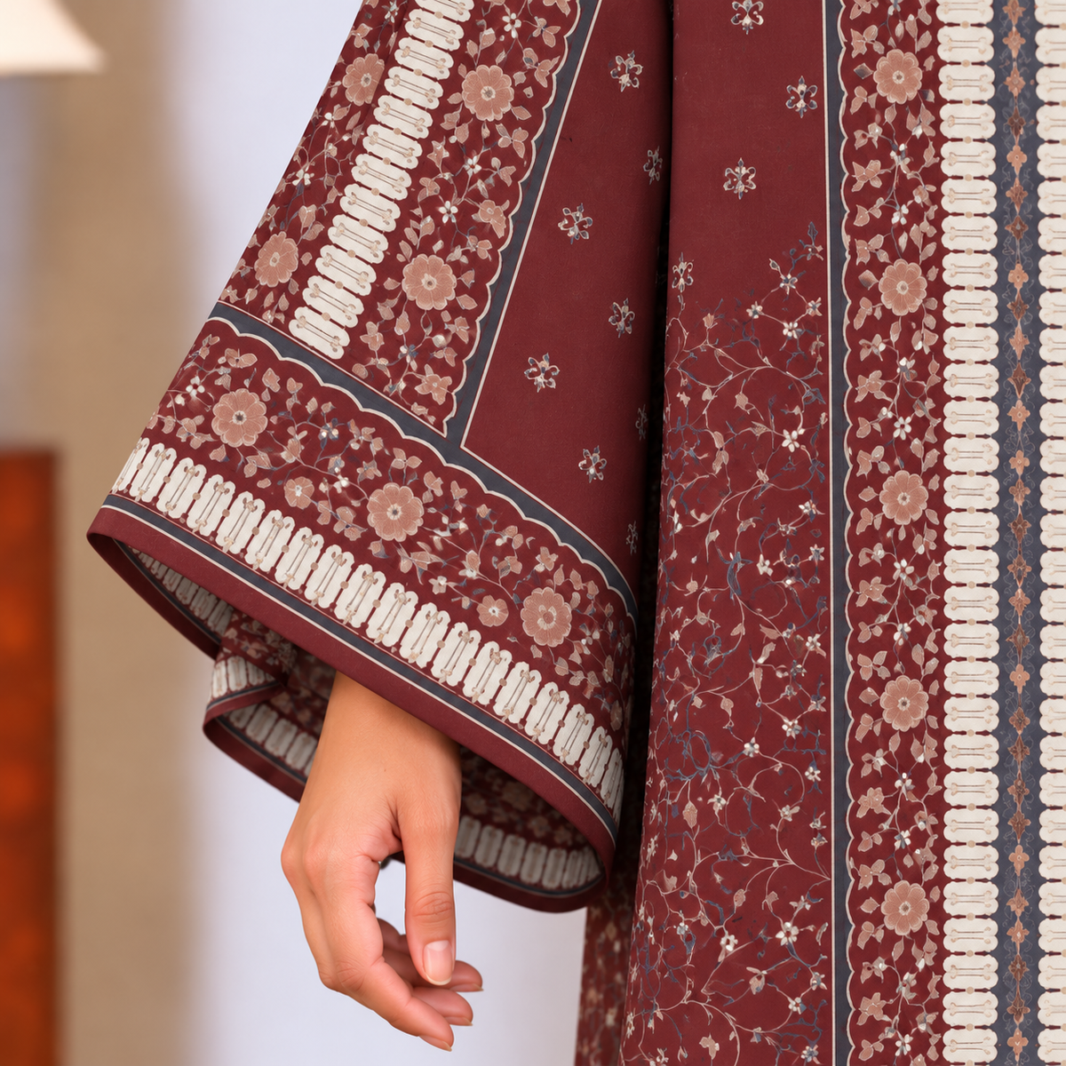 YUSRA KAFTAN IN WINE (FREE SHAWL)