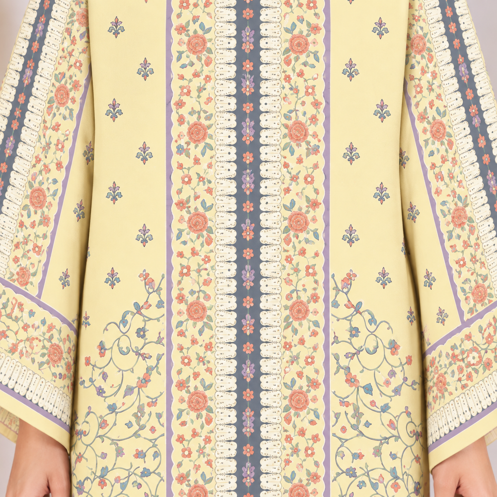 YUSRA KAFTAN IN CORN SILK (FREE SHAWL)