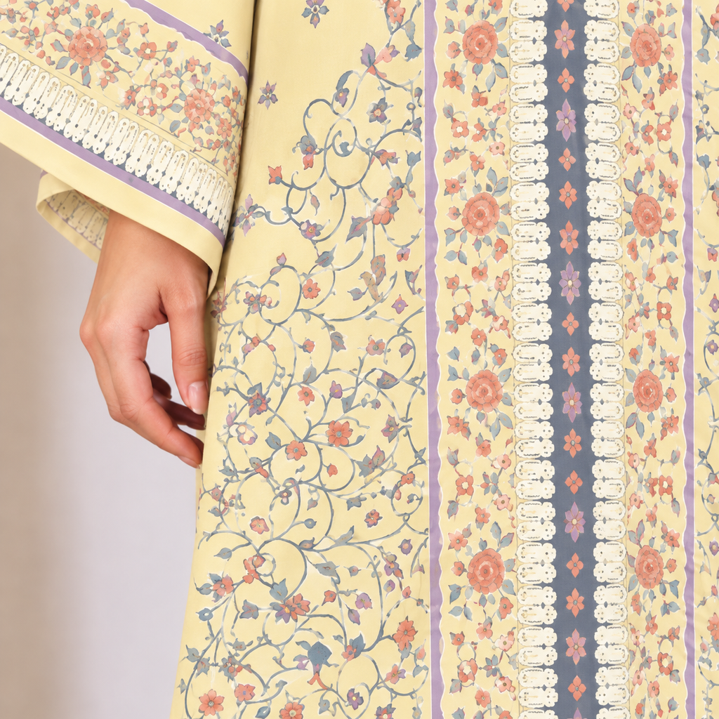 YUSRA KAFTAN IN CORN SILK (FREE SHAWL)