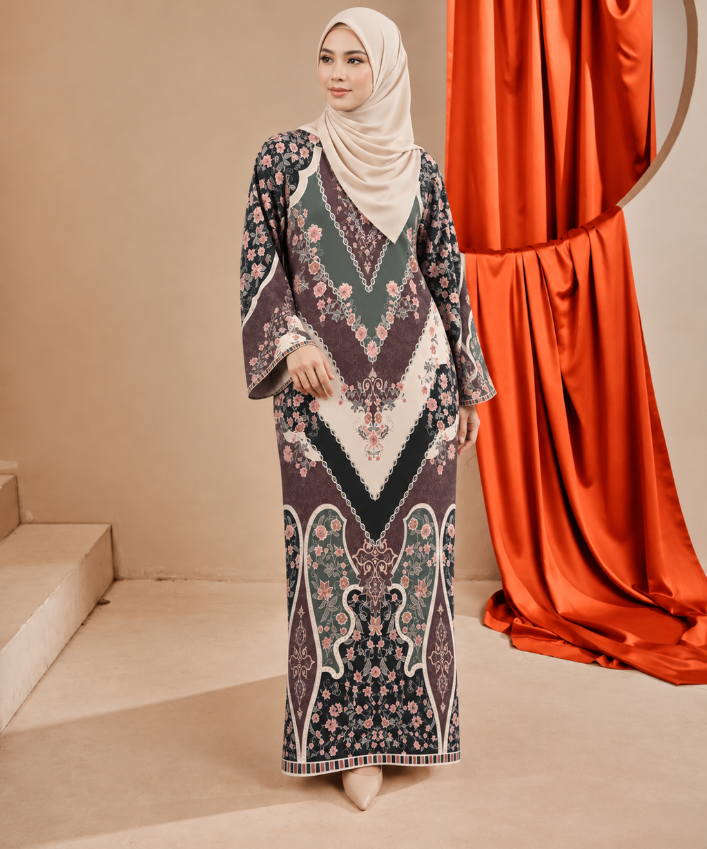 PUSPA KAFTAN IN CHOCO DUSK (FREE SHAWL)