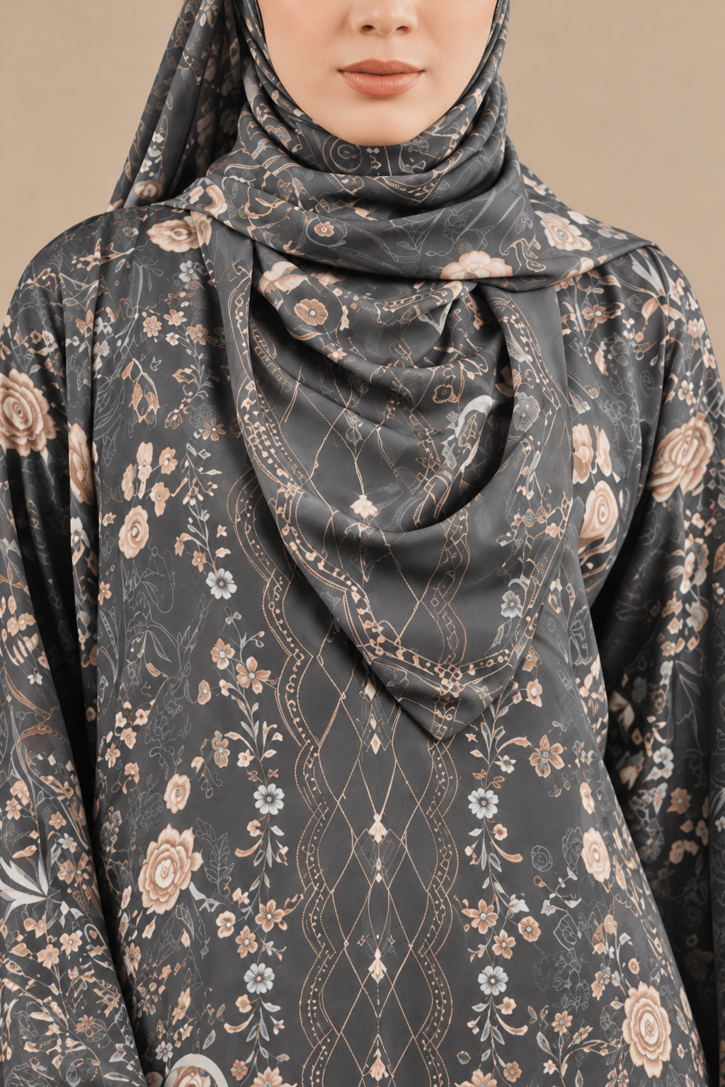 KAYLA KAFTAN IN DARK GREY (FREE SHAWL)