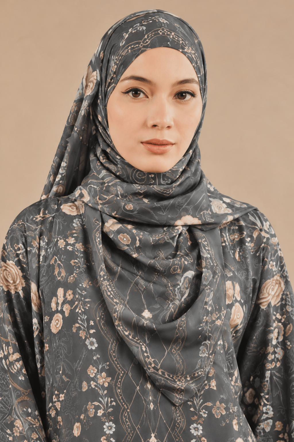 KAYLA KAFTAN IN DARK GREY (FREE SHAWL)