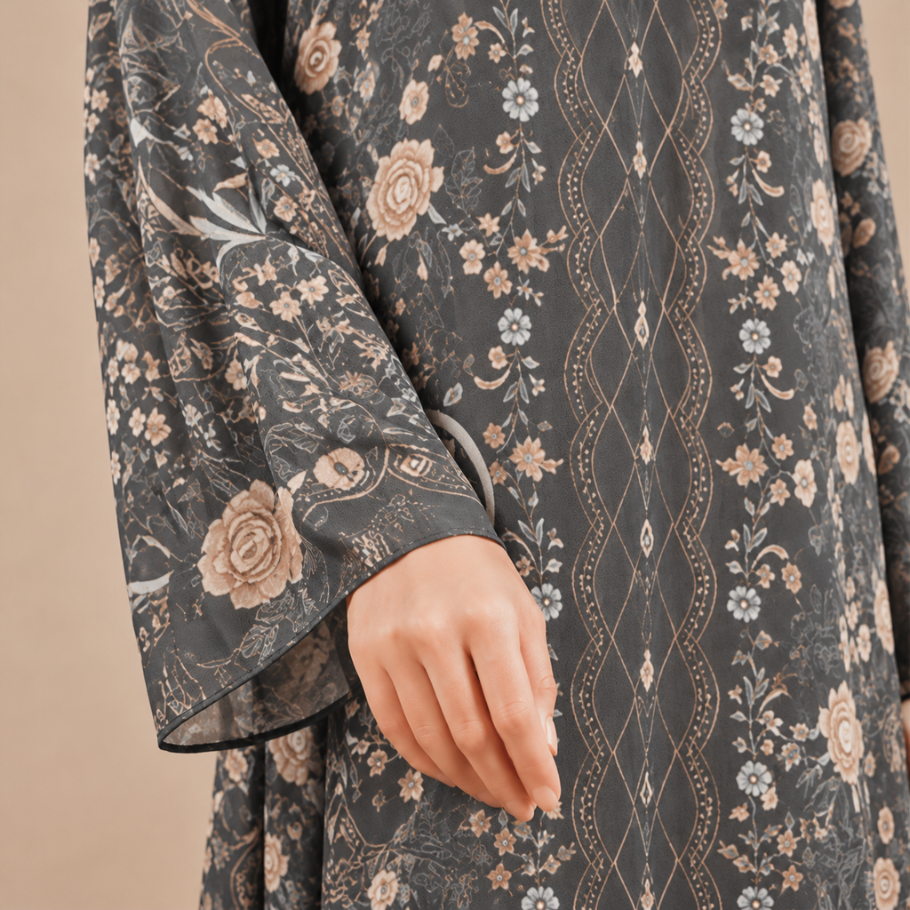 KAYLA KAFTAN IN DARK GREY (FREE SHAWL)