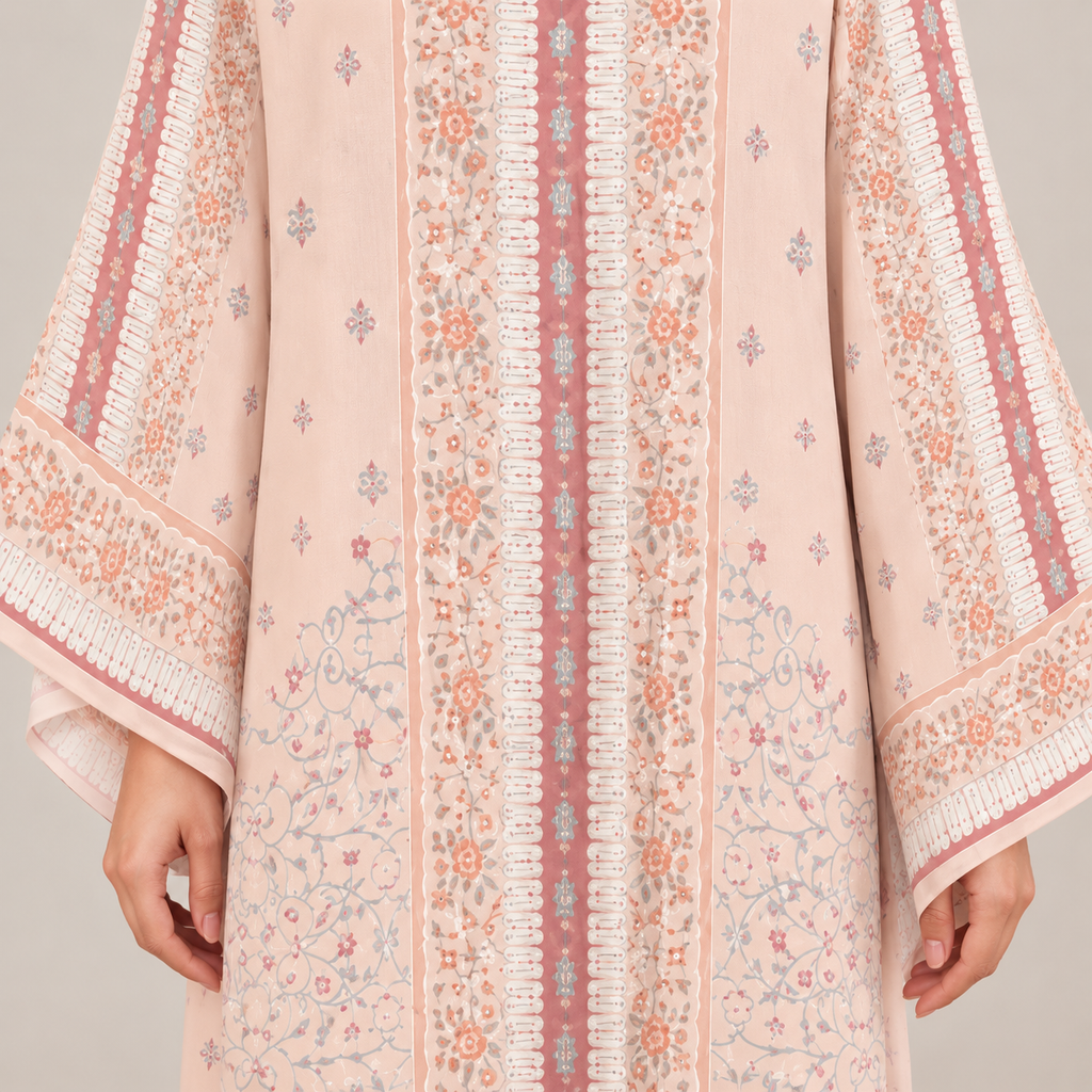 YUSRA KAFTAN IN APRICOT (FREE SHAWL)