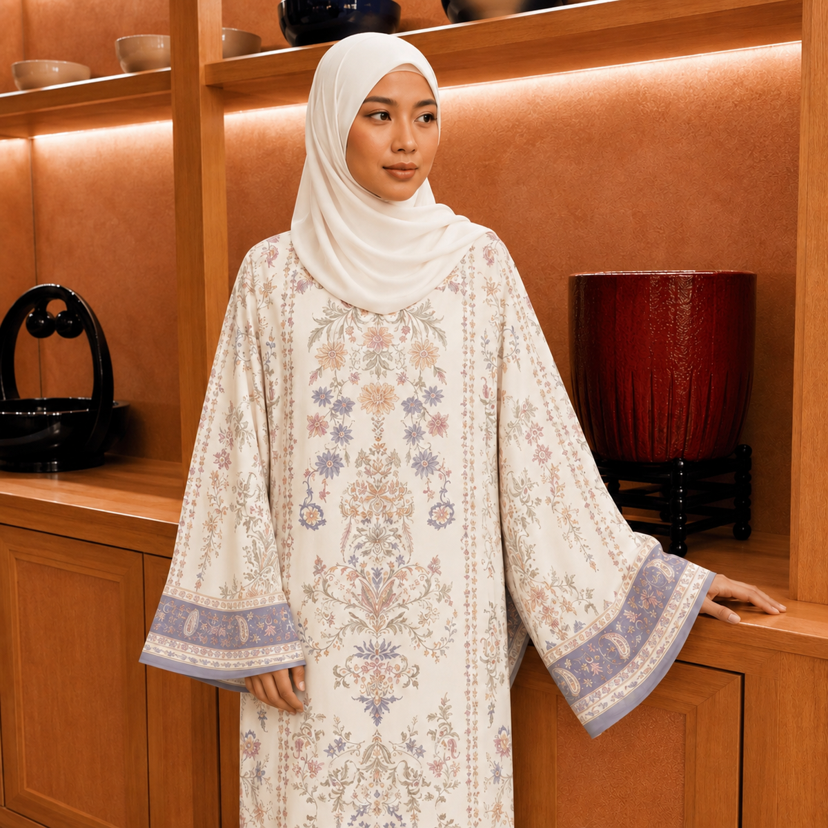 JULIETTE KAFTAN IN CREAM PURPLE (FREE SHAWL)