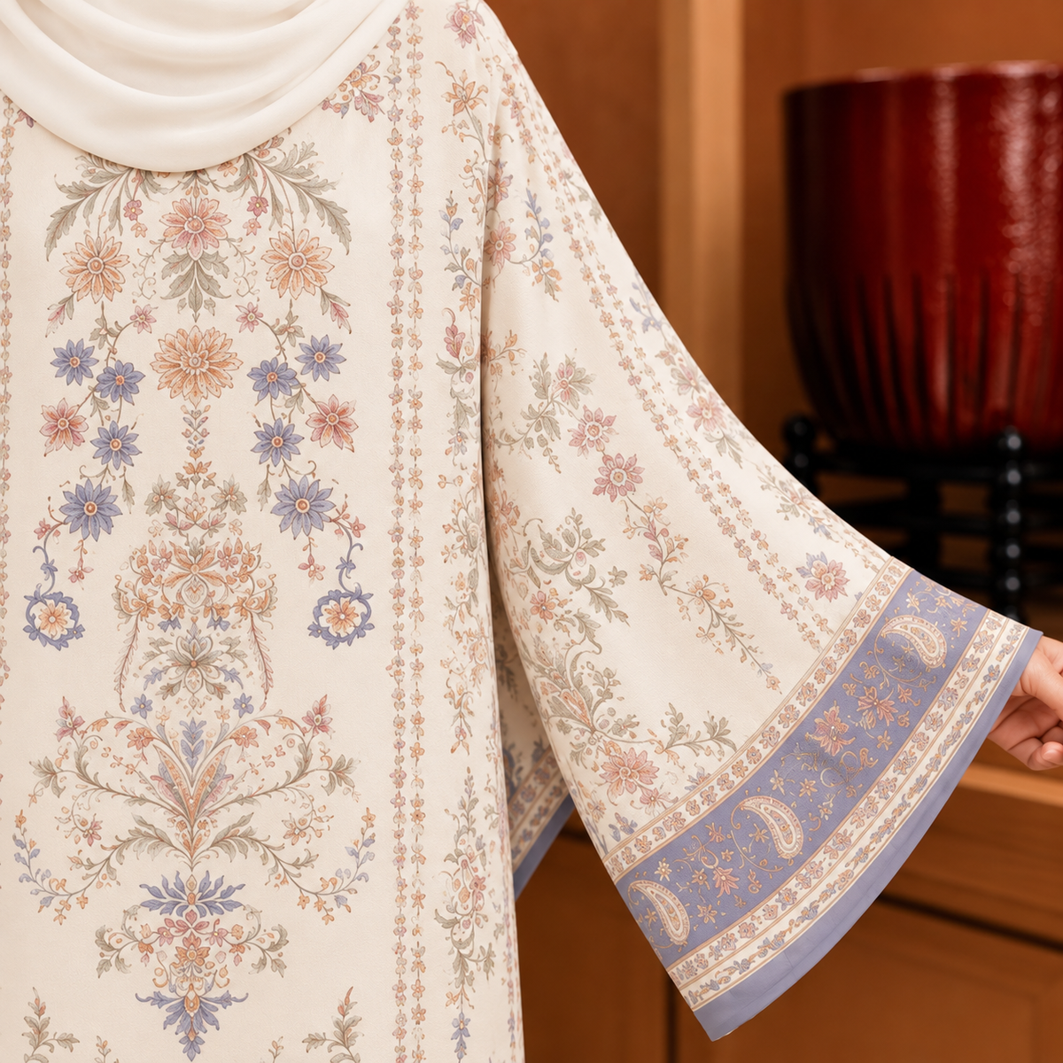 JULIETTE KAFTAN IN CREAM PURPLE (FREE SHAWL)