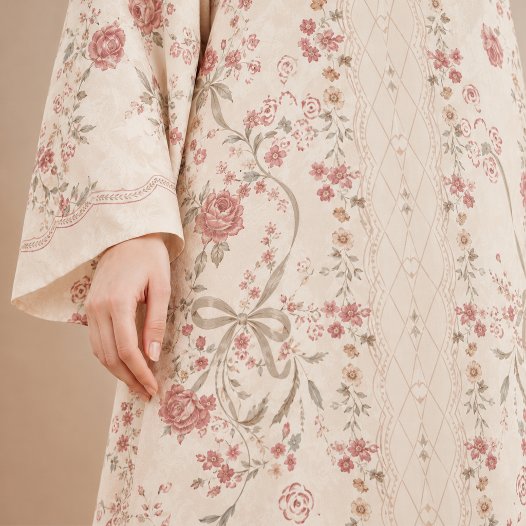 KAYLA KAFTAN IN IVORY PINK (FREE SHAWL)