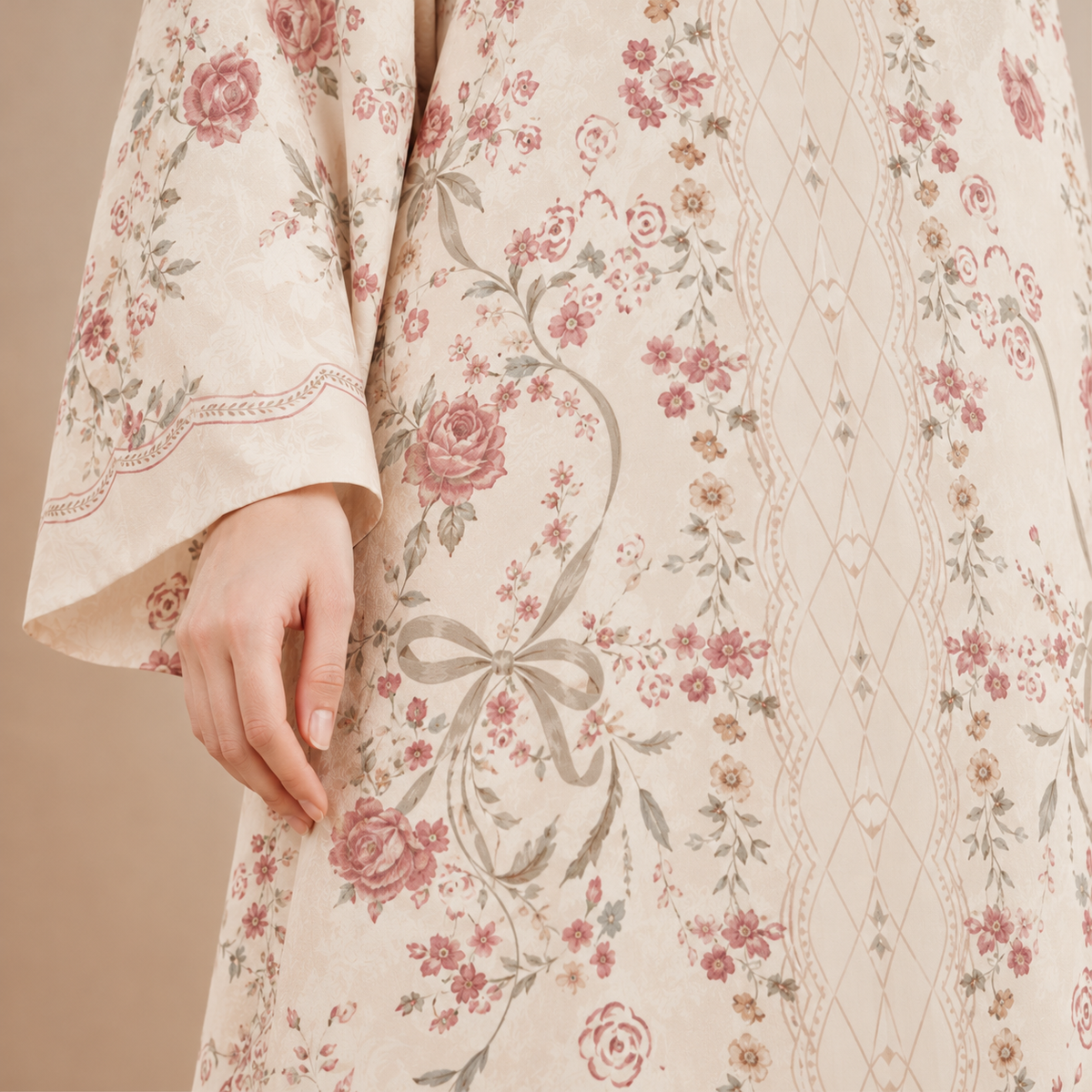 KAYLA KAFTAN IN IVORY PINK (FREE SHAWL)