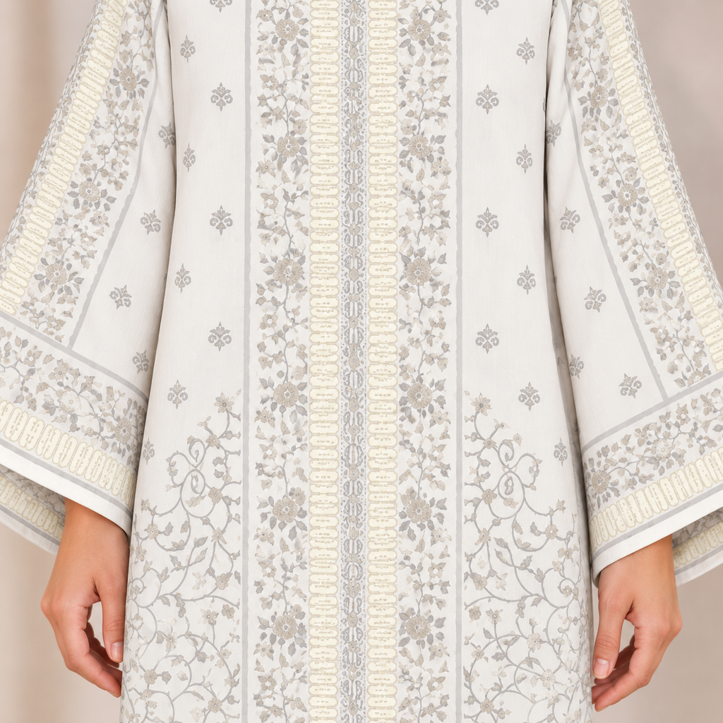 YUSRA KAFTAN IN SMOKE WHITE (FREE SHAWL)