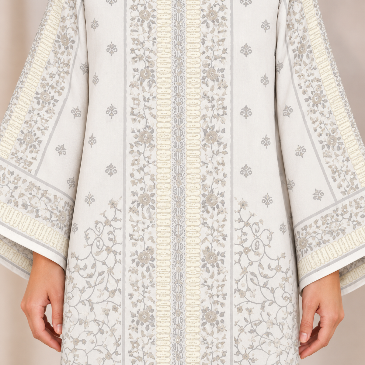 YUSRA KAFTAN IN SMOKE WHITE (FREE SHAWL)