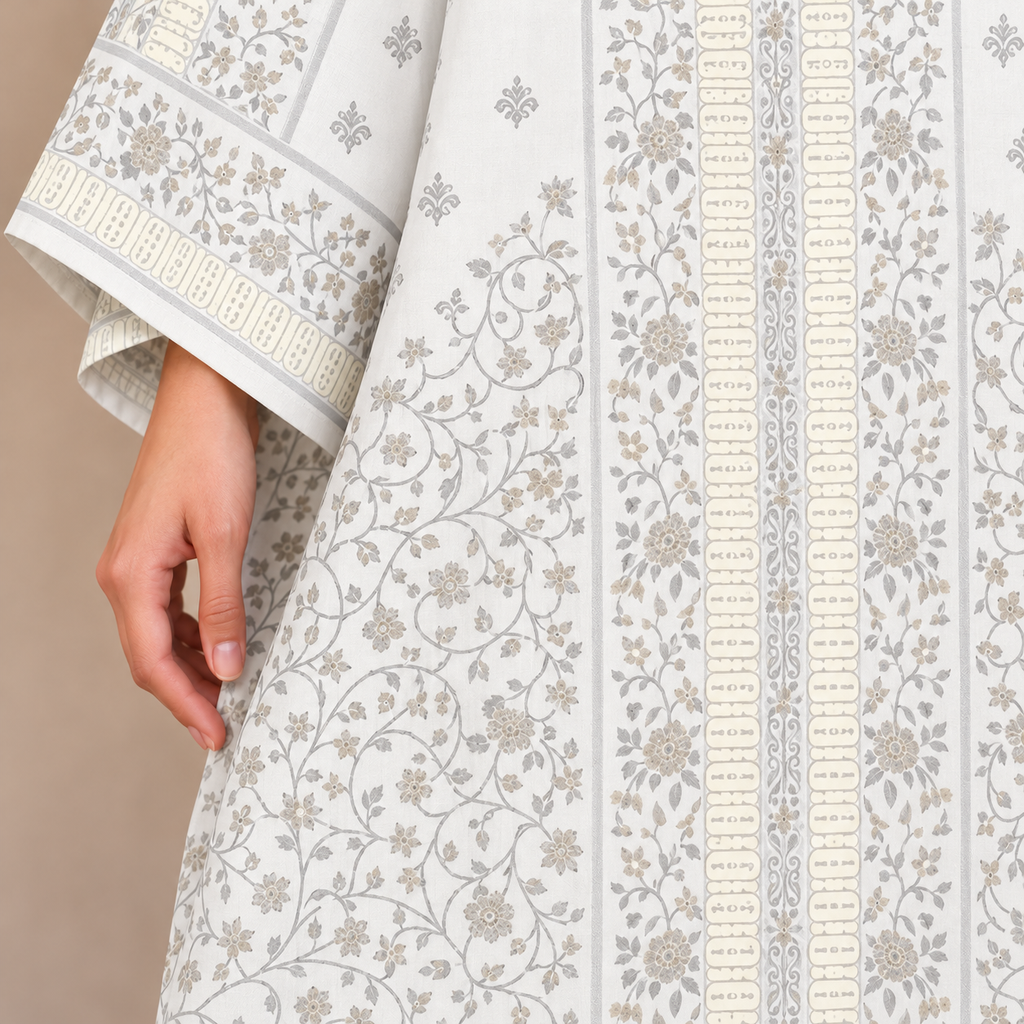 YUSRA KAFTAN IN SMOKE WHITE (FREE SHAWL)