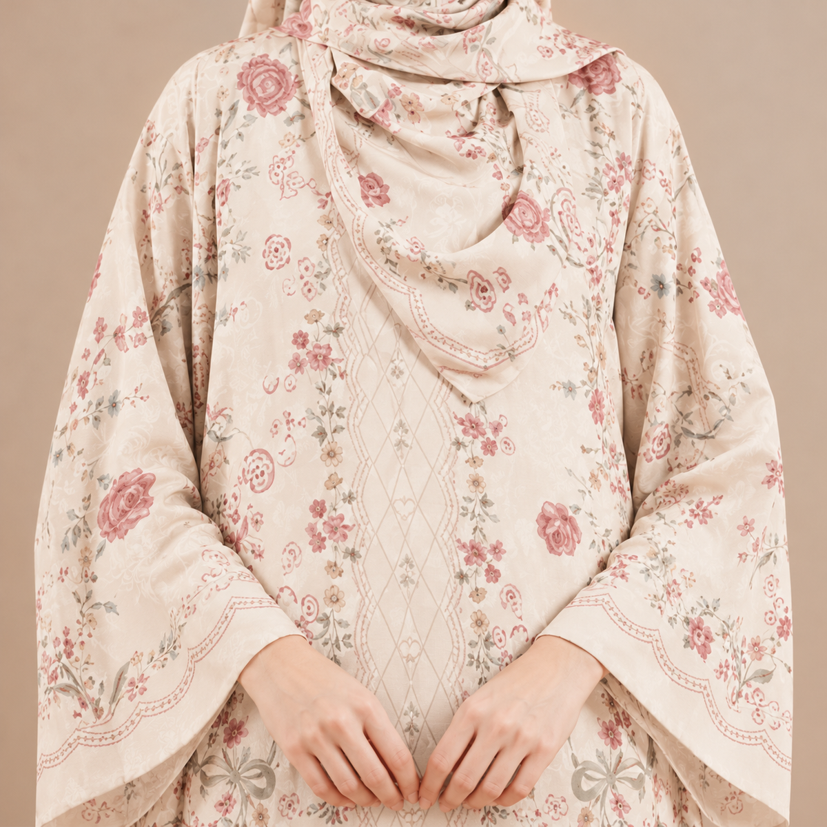 KAYLA KAFTAN IN IVORY PINK (FREE SHAWL)