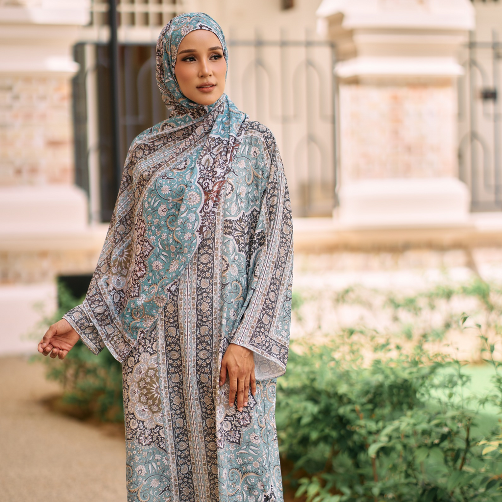 RAYANA KAFTAN IN JADE (FREE SHAWL)