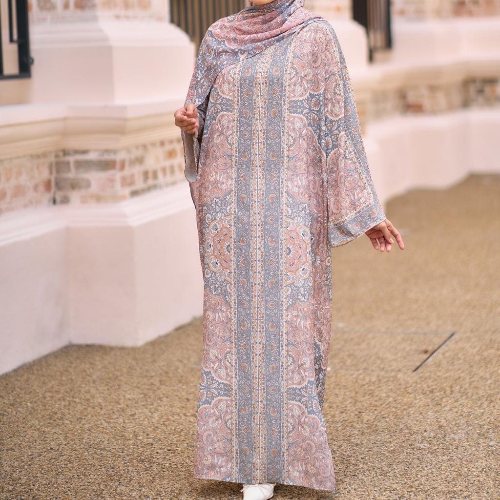 RAYANA KAFTAN IN ASH SAND (FREE SHAWL)