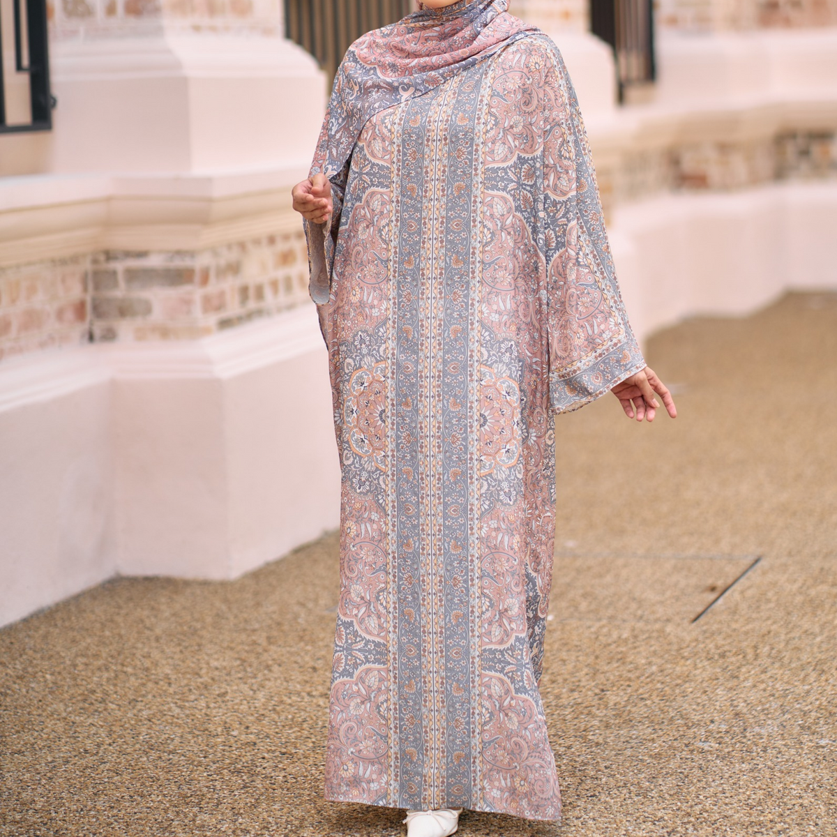 RAYANA KAFTAN IN ASH SAND (FREE SHAWL)