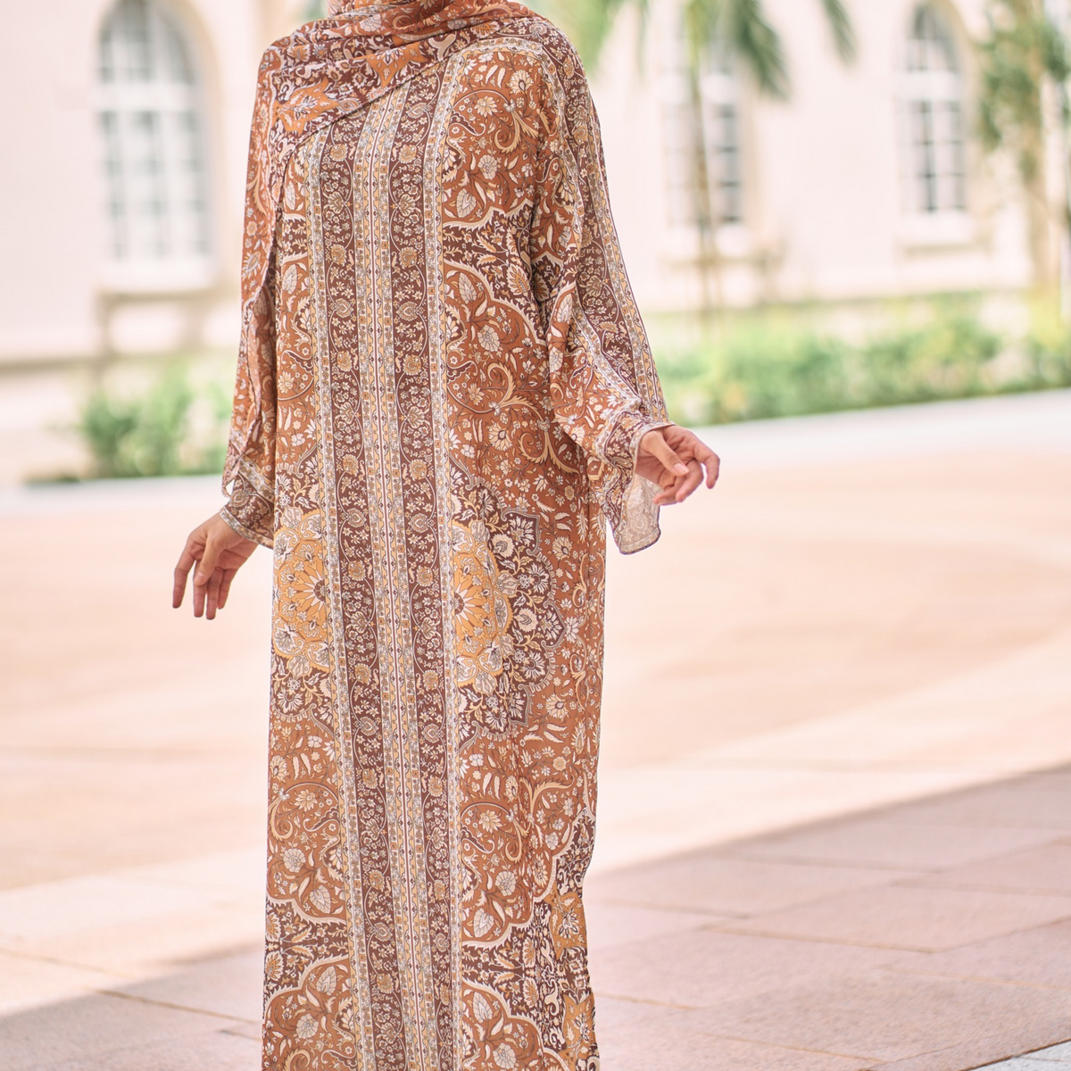 RAYANA KAFTAN IN DARK TOFFEE (FREE SHAWL)