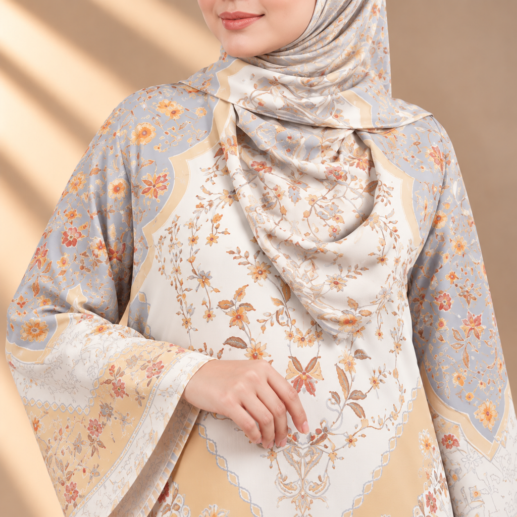 PUSPA KAFTAN IN LIGHT MUSTARD (FREE SHAWL)