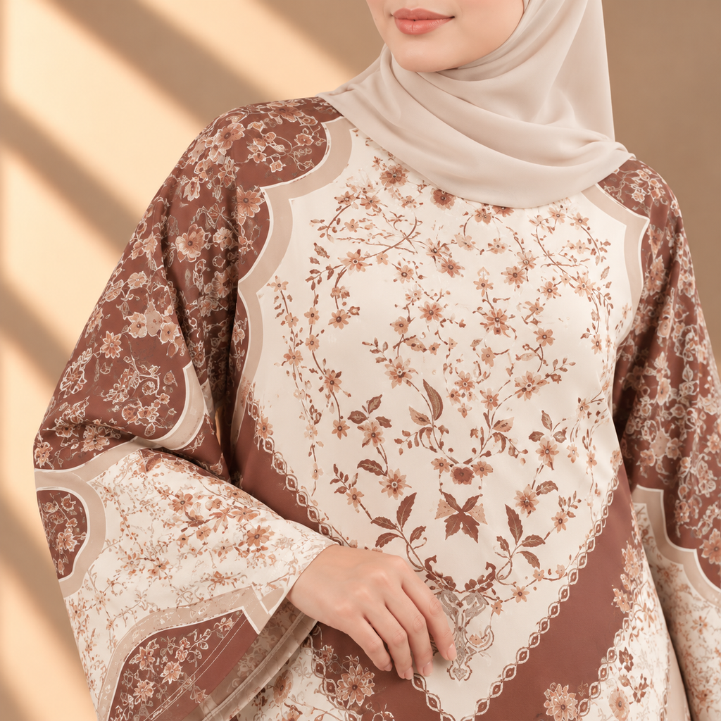 PUSPA KAFTAN IN MAHOGANY (FREE SHAWL)