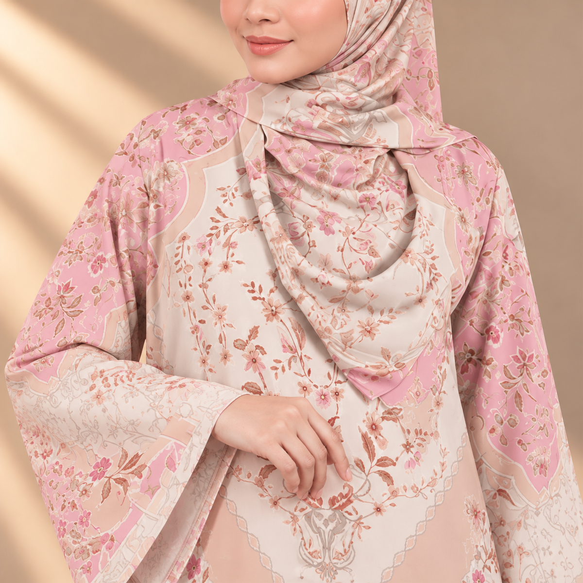 PUSPA KAFTAN IN MILKY PINK (FREE SHAWL)