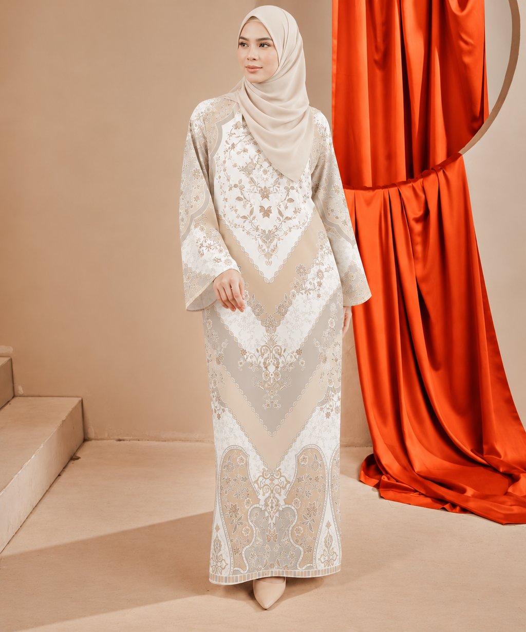 PUSPA KAFTAN IN MIST GREY (FREE SHAWL)