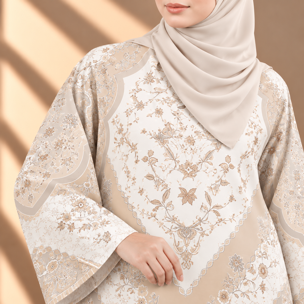 PUSPA KAFTAN IN MIST GREY (FREE SHAWL)