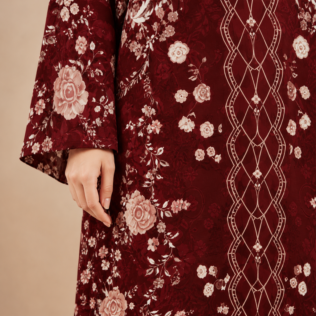 KAYLA KAFTAN IN BURGUNDY (FREE SHAWL)