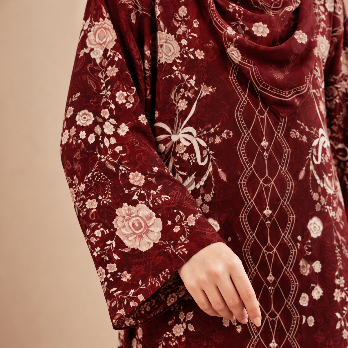 KAYLA KAFTAN IN BURGUNDY (FREE SHAWL)