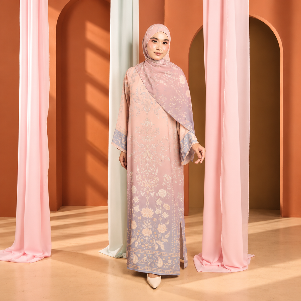 Juliette Ombré Kaftan – Peach Lavender (FREE SHAWL)