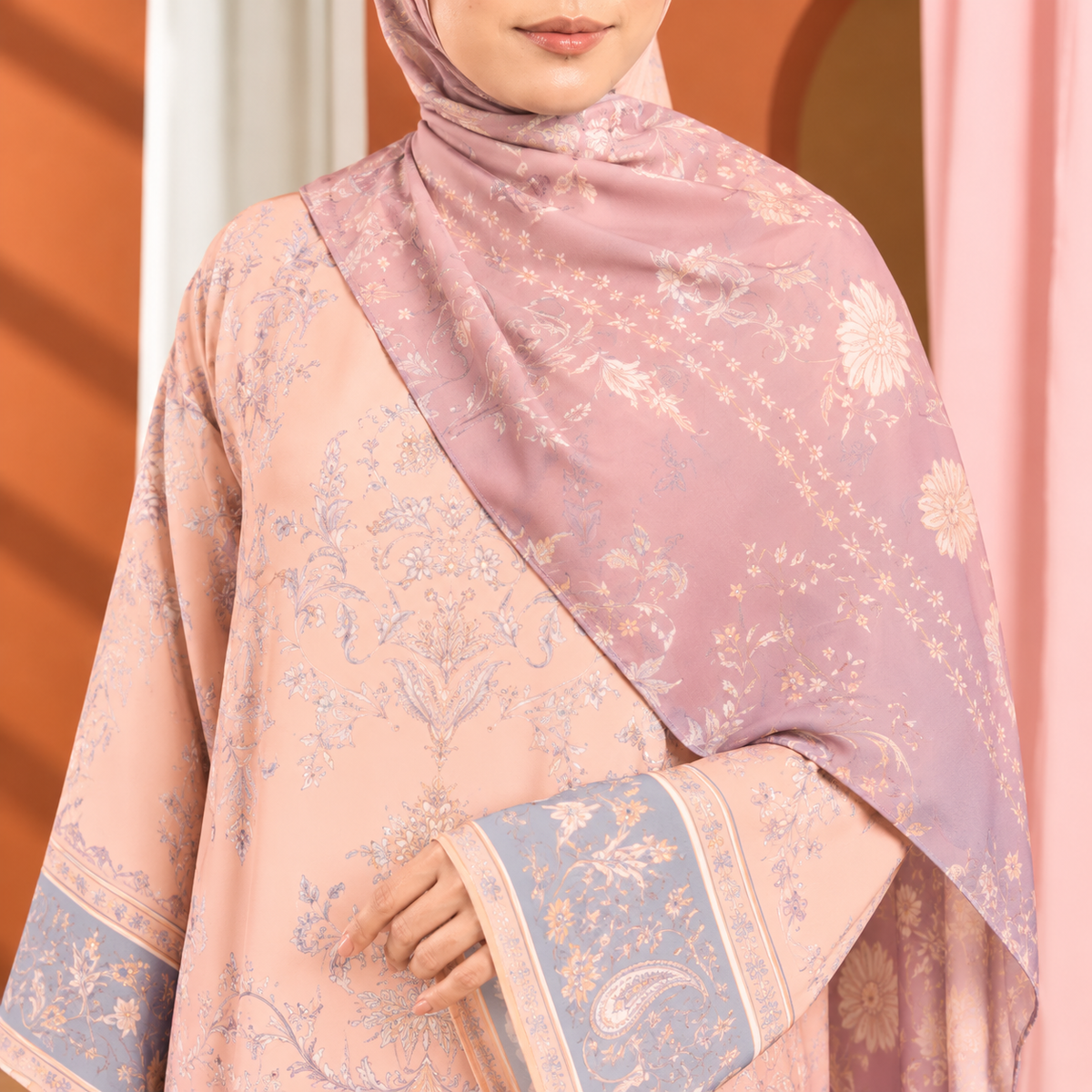 Juliette Ombré Kaftan – Peach Lavender (FREE SHAWL)