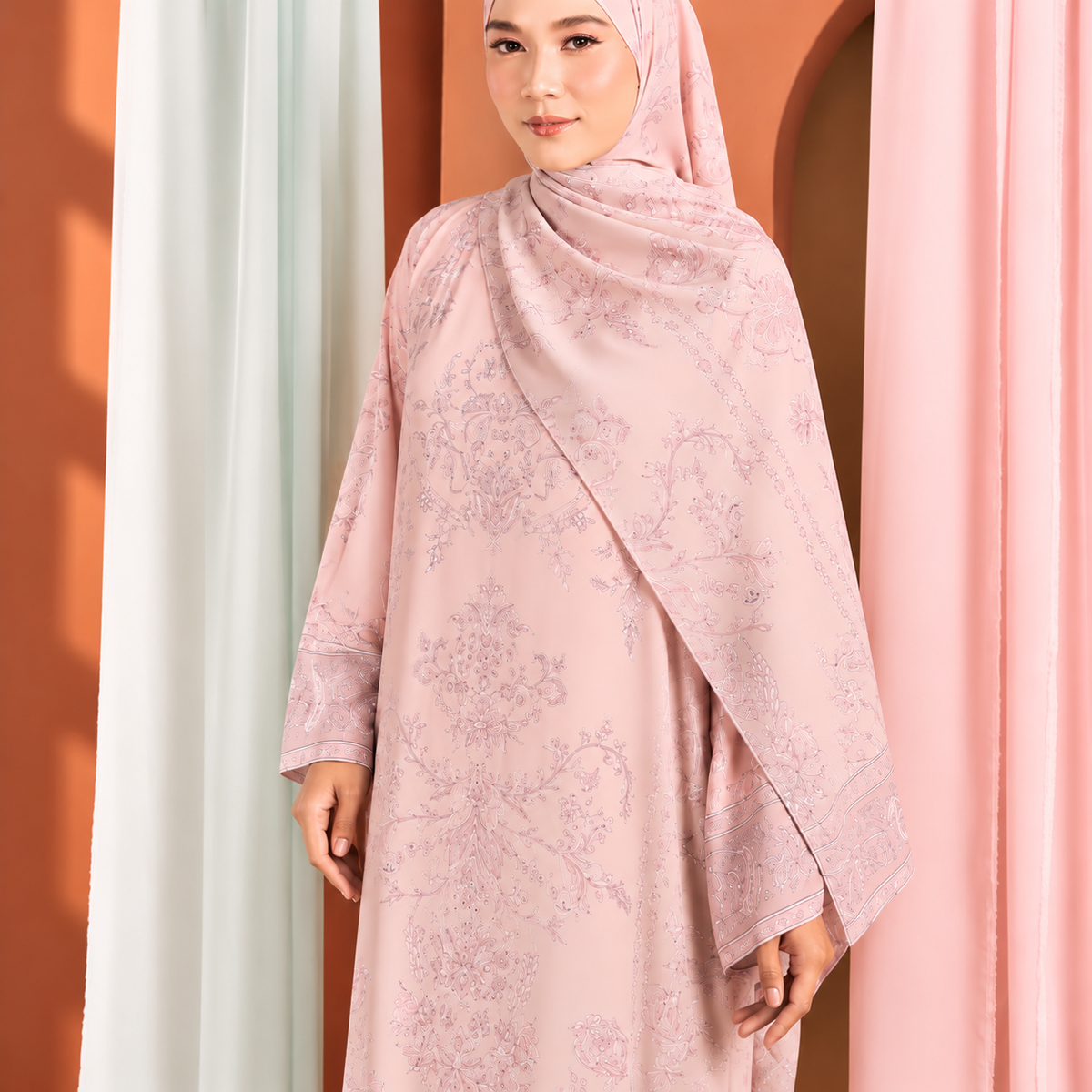 Juliette Ombré Kaftan – Blush Sage (FREE SHAWL)
