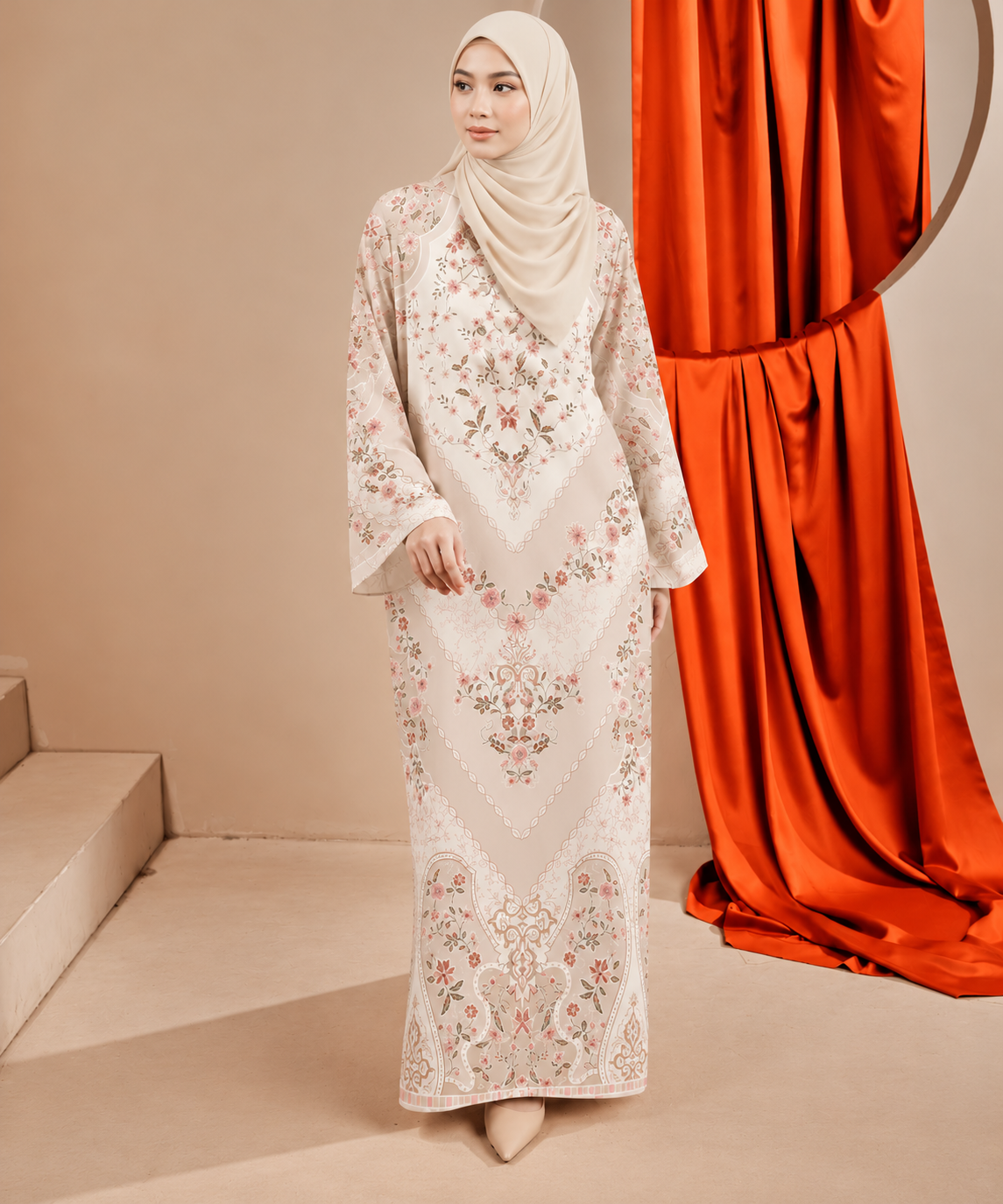 PUSPA KAFTAN IN ROSE BEIGE (FREE SHAWL)