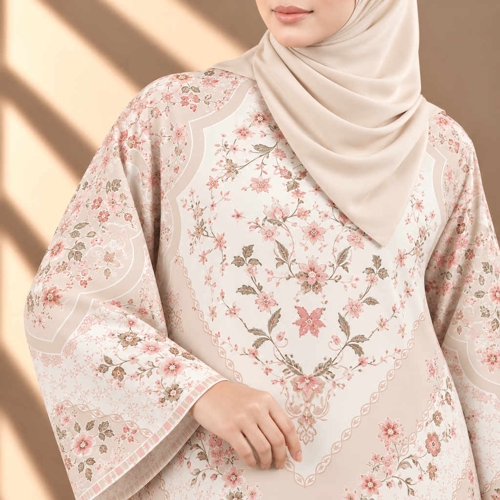 PUSPA KAFTAN IN ROSE BEIGE (FREE SHAWL)