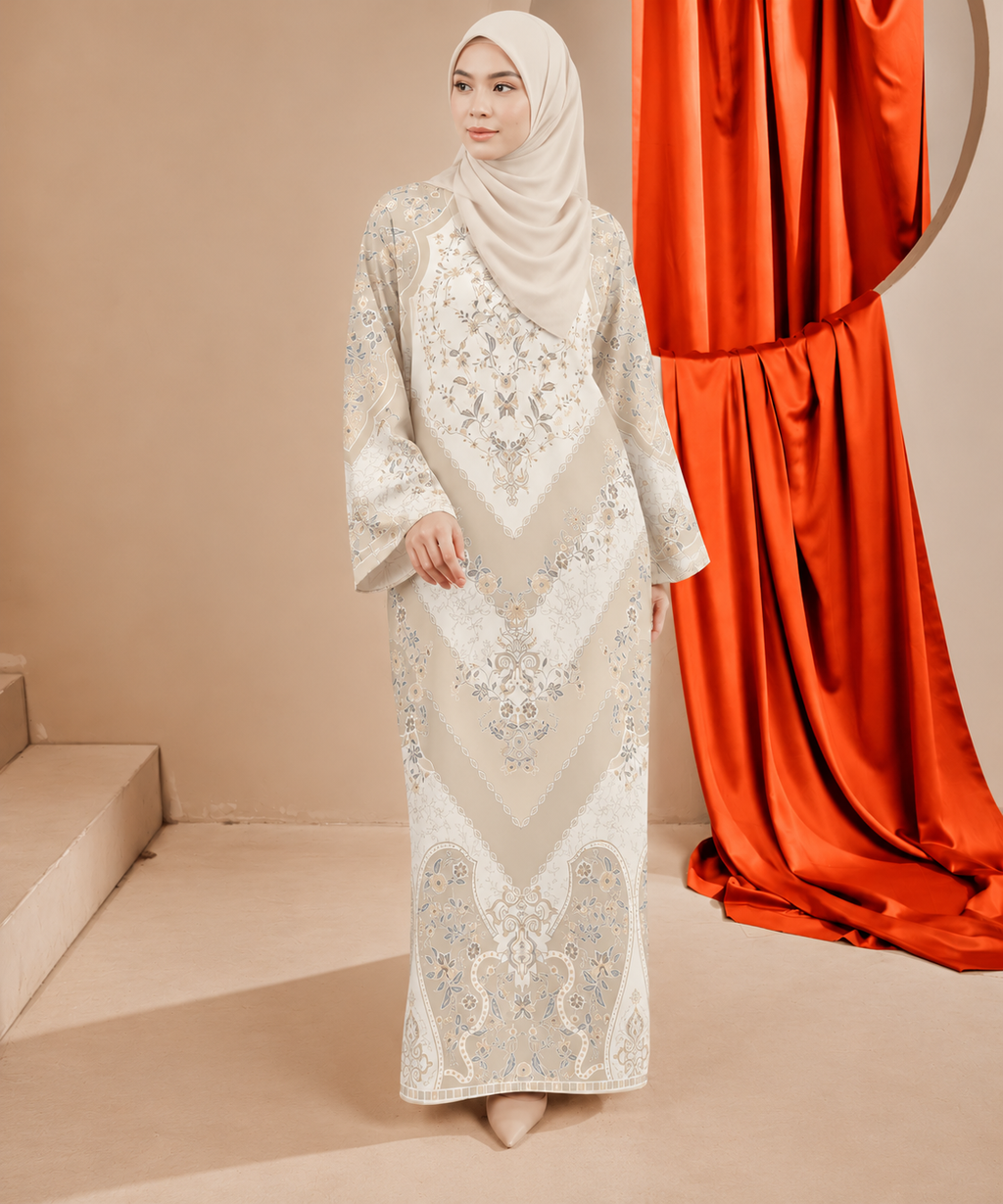 PUSPA KAFTAN IN SAND CREAM (FREE SHAWL)