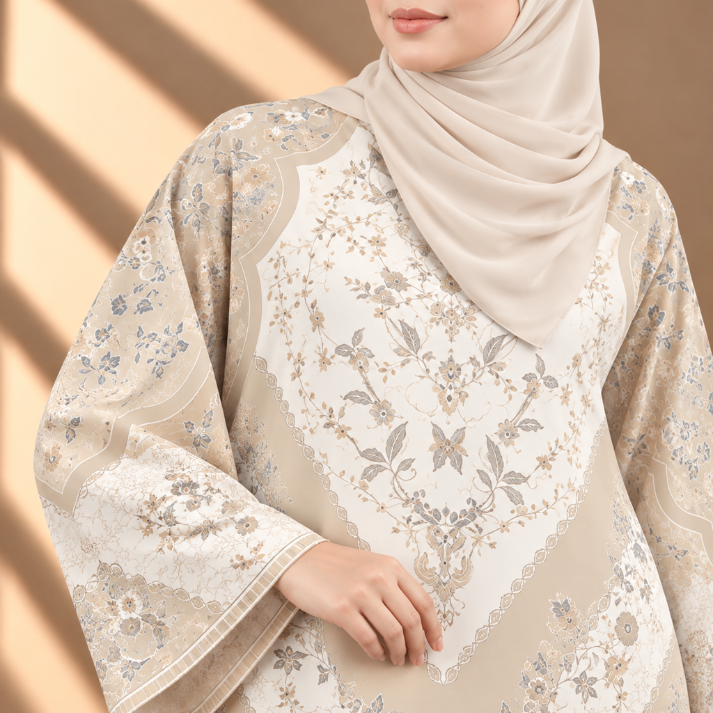 PUSPA KAFTAN IN SAND CREAM (FREE SHAWL)