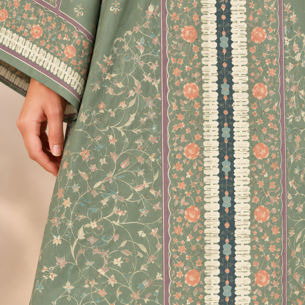 YUSRA KAFTAN IN MOSS (FREE SHAWL)