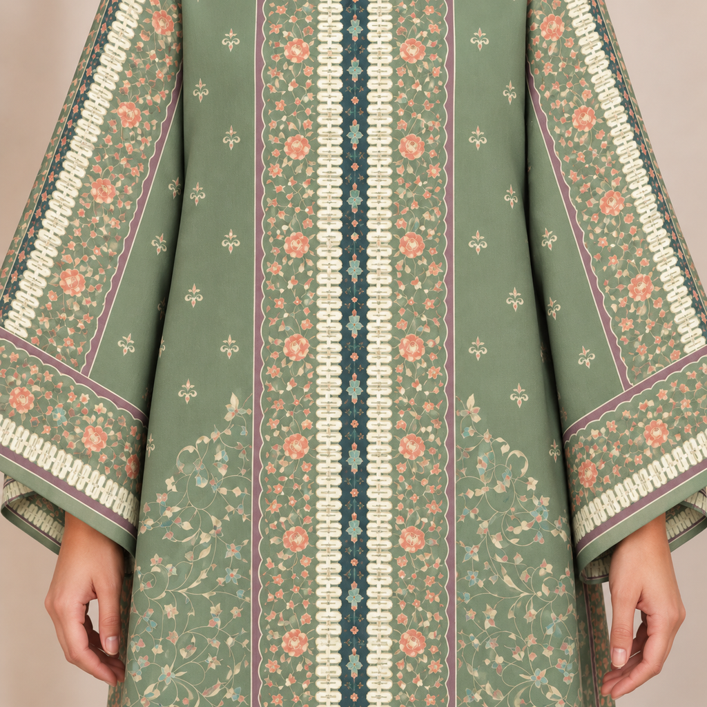 YUSRA KAFTAN IN MOSS (FREE SHAWL)