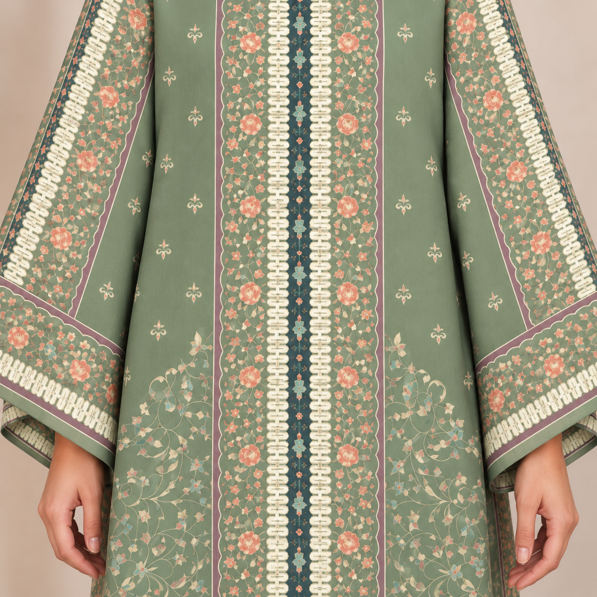 YUSRA KAFTAN IN MOSS (FREE SHAWL)