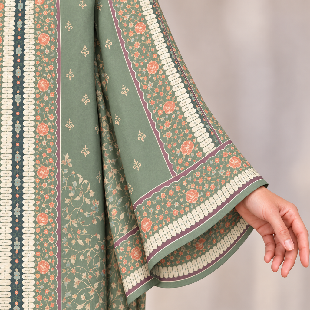 YUSRA KAFTAN IN MOSS (FREE SHAWL)