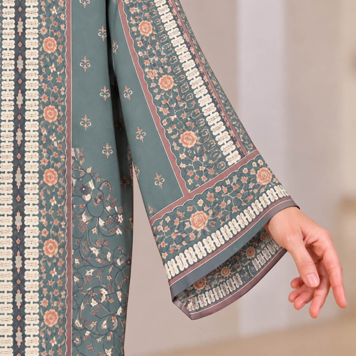 YUSRA KAFTAN IN JASPER GREEN (FREE SHAWL)